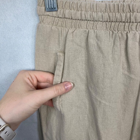 Love Tree Pants Womens Sz M Tan Khaki Linen Drawstring Cinched Jogger - Picture 11 of 11